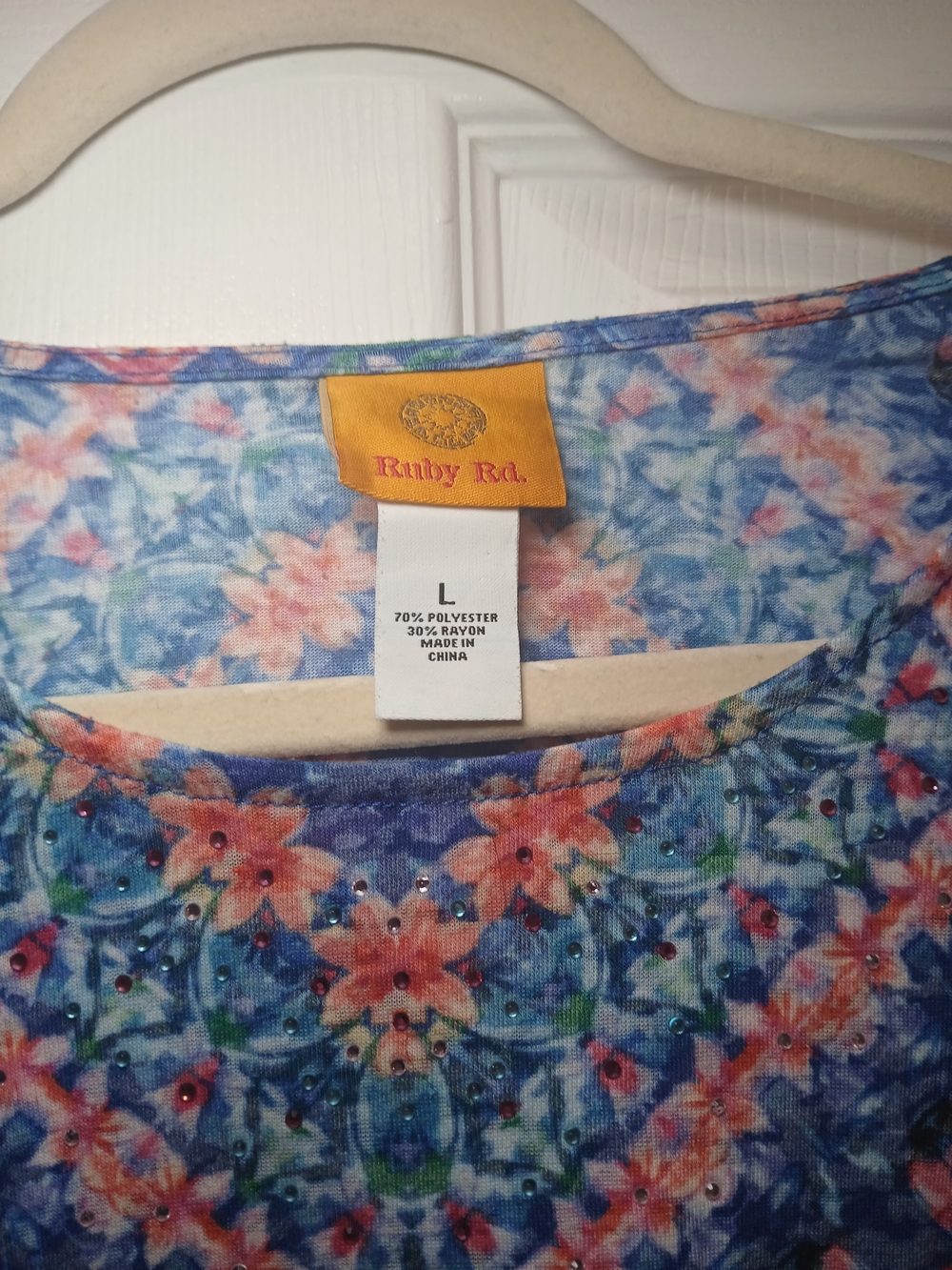 Ruby Rd. Blue Multi-Color Printed V-Neck Tunic - Picture 3 of 4